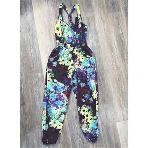 5/48 Sz XS Romper Faux Wrap Pantsuit Jumpsuit Floral Print Racerback Pockets